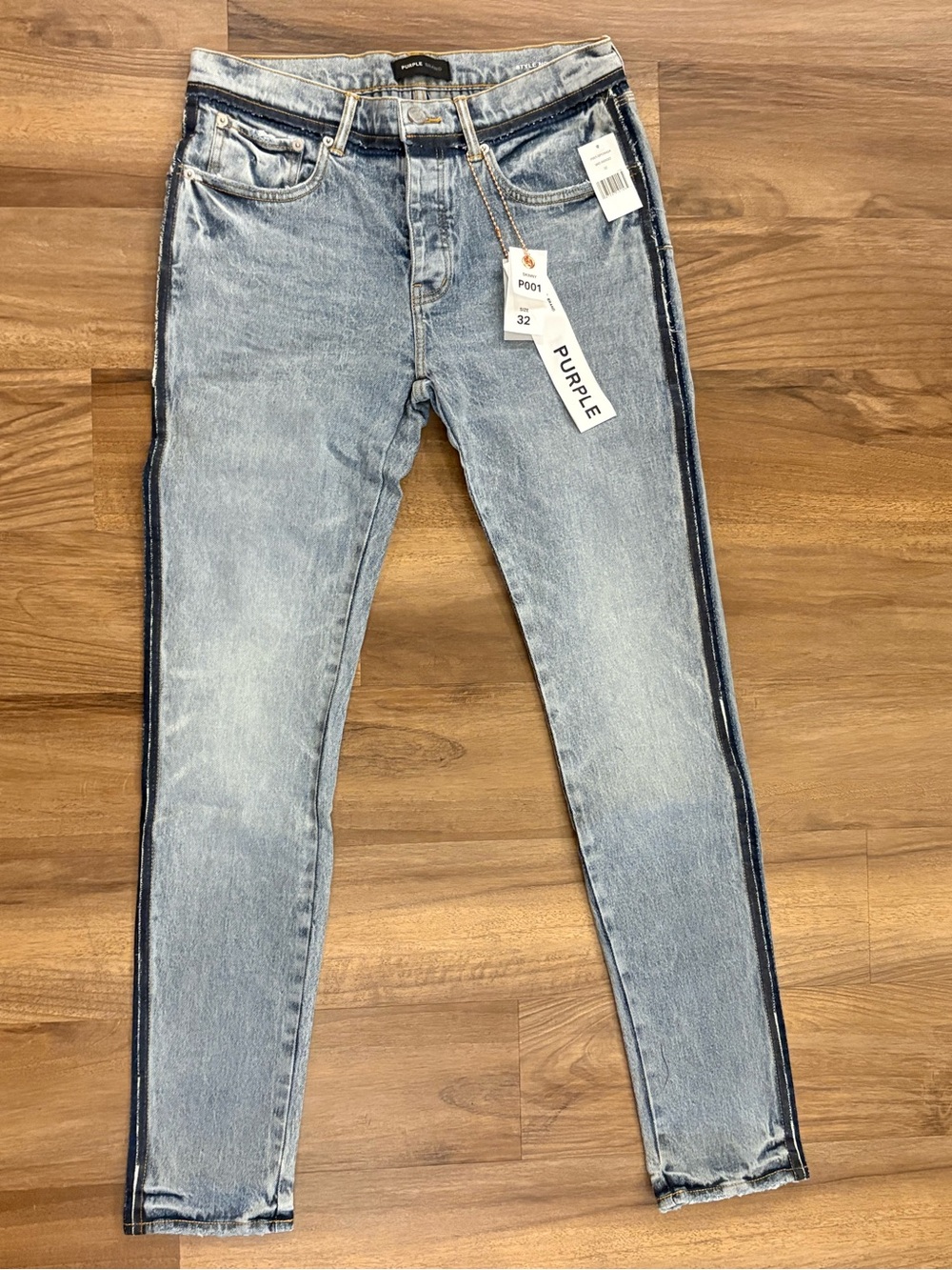 Light Wash Skinny Jeans with Dark Side Stripe - Purple Brand